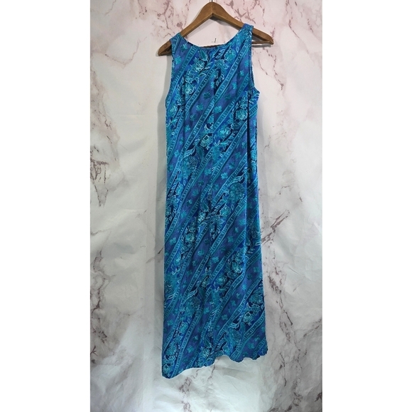 Vintage Hawaiian Dress Women Medium Blue Purple Midi Maxi Floral Tank 90s - Picture 5 of 12
